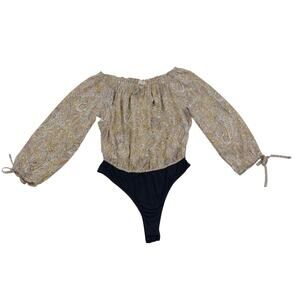 Kori Paisley Floral Boho Long Sleeve Bodysuit Women's Size Small